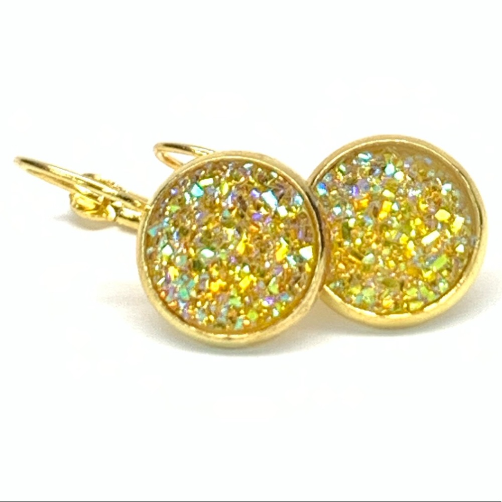🌟 Shiny Yellow Druzy Earrings 🌟